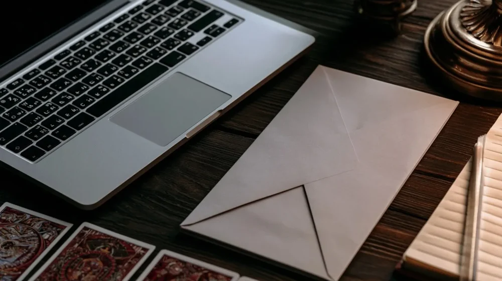 Ordinateur et enveloppe symbolisant une demande de guidance sentimentale envoyée par mail