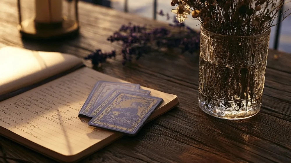 Téléphone posé près de cartes de tarot pour analyser des signes amoureux contradictoires