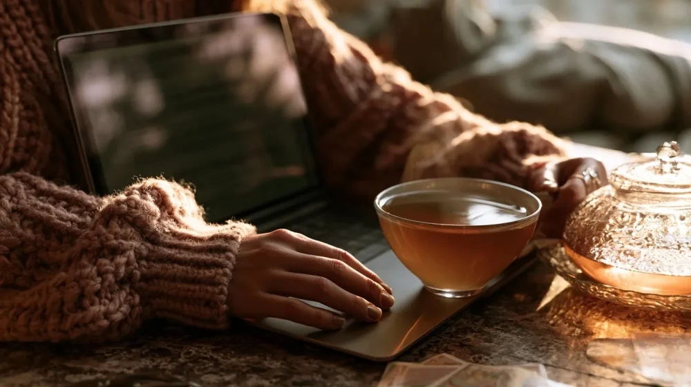 Personne qui relit calmement une guidance amoureuse reçue par mail