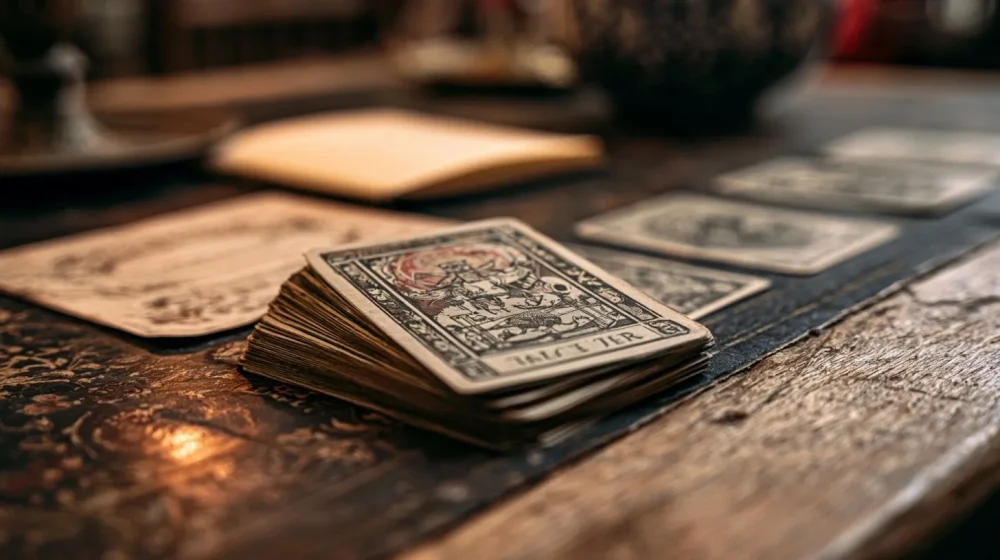 Cartes et téléphone flouté, symbole d’une situation sentimentale à lire avec prudence